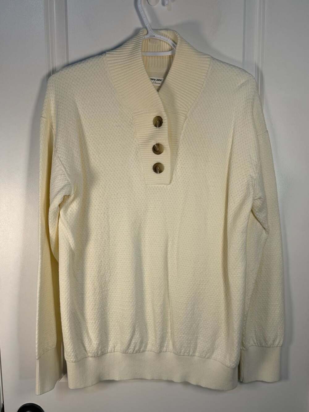 Tommy John Men's Cream Button-Front Textured Knit Sweater XL